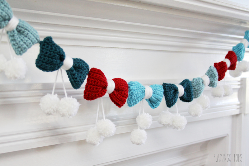 Pom Poms And Bows Crochet Garland. 