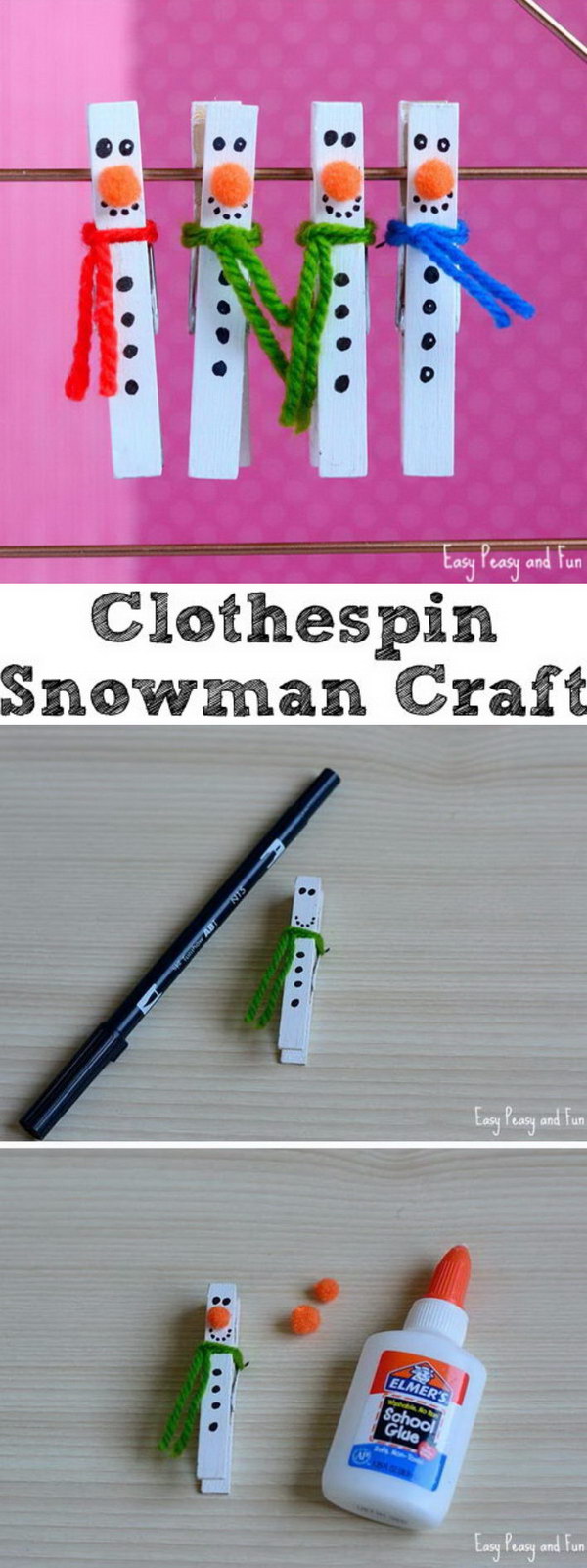 Clothespin Snowman Craft. 