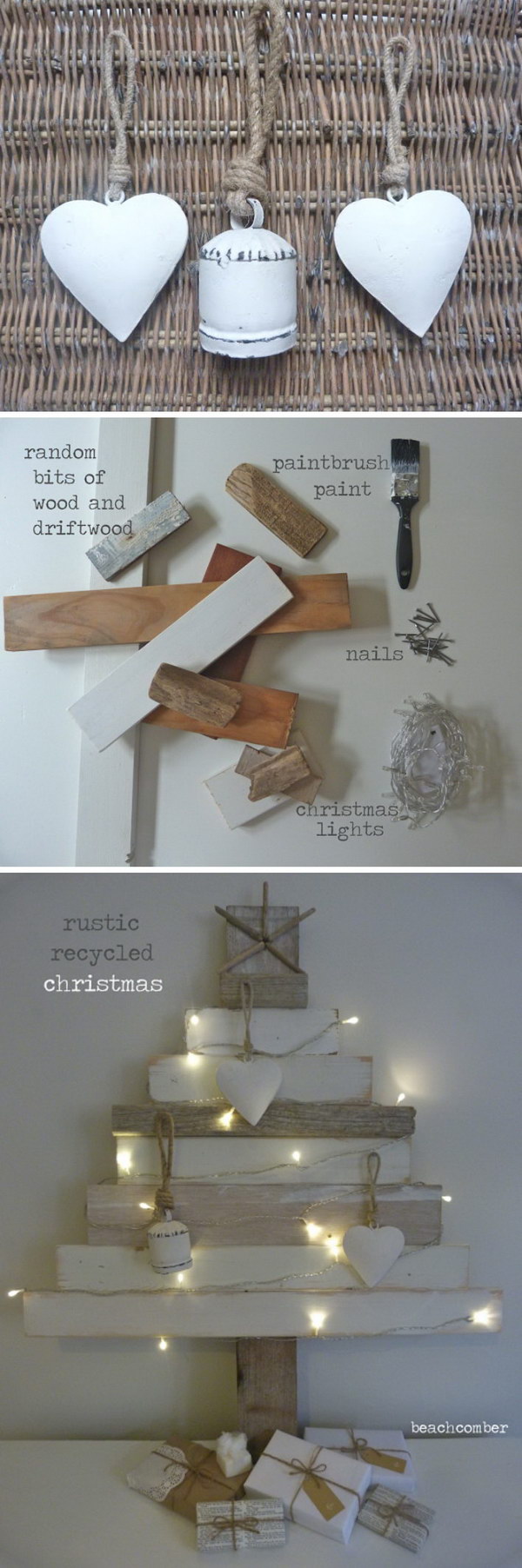 Christmas Tree Recycled From Scraps Of Old Wood & Driftwood. 