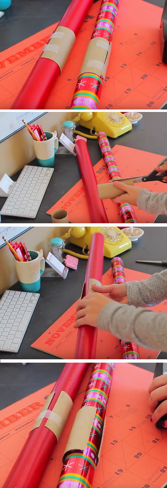 Organize Wrapping Paper With Carboard Tubes. 