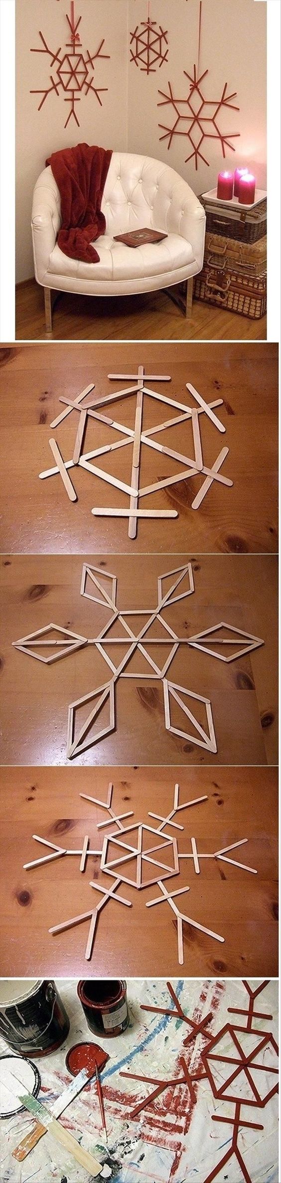 Festive Popsicle Stick Snowflakes. 