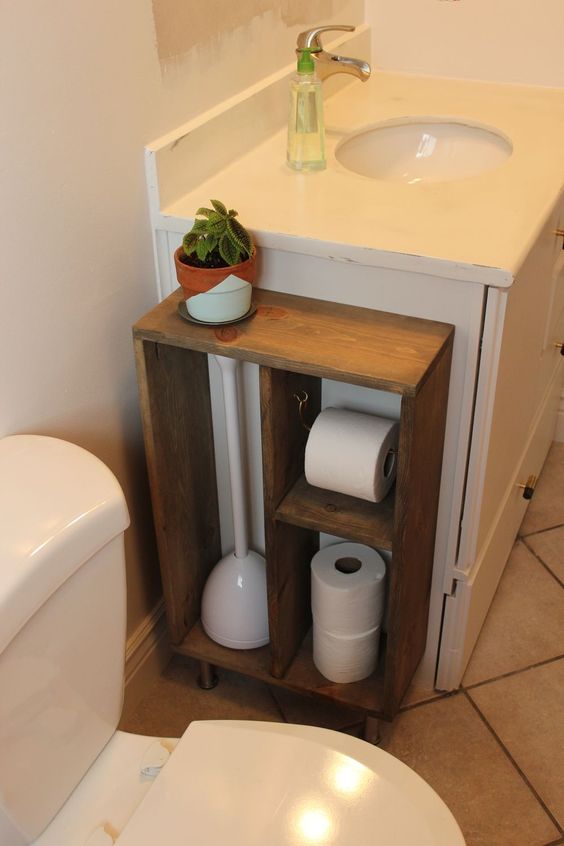 Hide Unsightly Toilet Items with this DIY Side Vanity Storage Unit. 