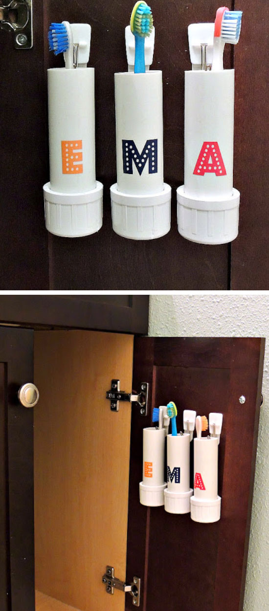 PVC Pipe Toothbrush Holders. 