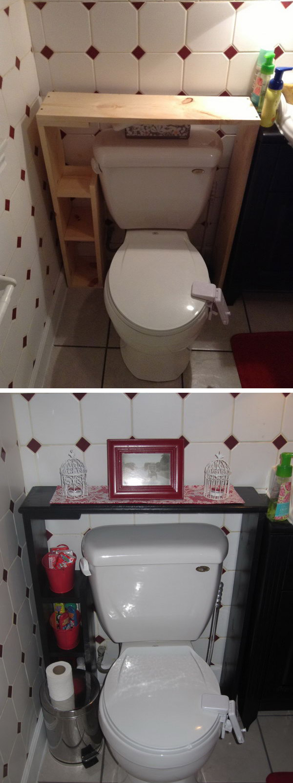 DIY Shelf Over The Toilet For More Storage Space. 