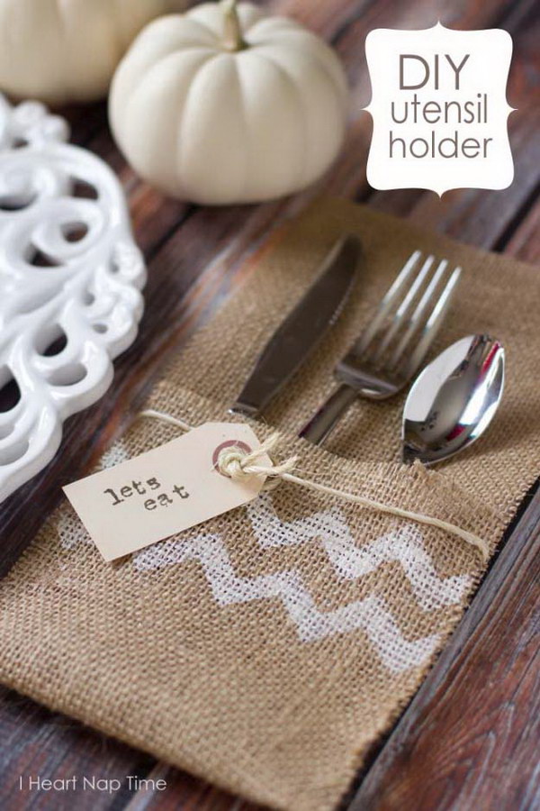 Burlap Utensil Holders. 