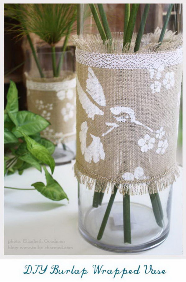 Burlap Wrapped Vase. 