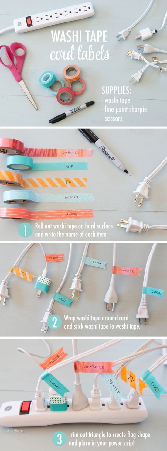 Use Washi Tape Labels to Identify the Mess of Cords. 