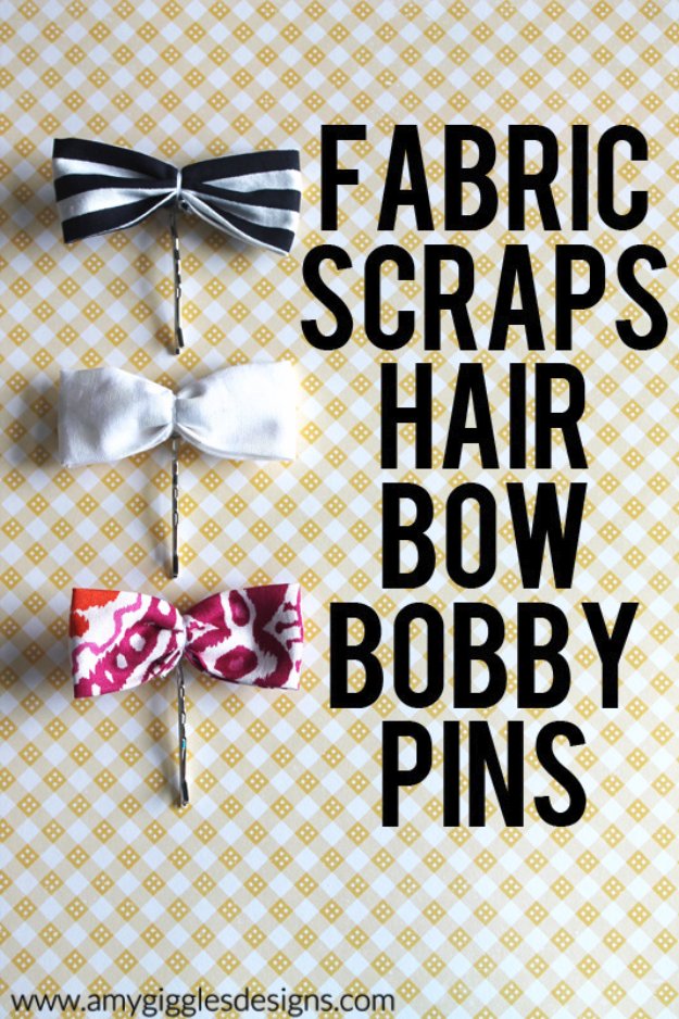 Fabric Scraps Hair Bow Bobby Pins. 