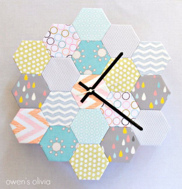 Fabric Block Hexagon Clock. 