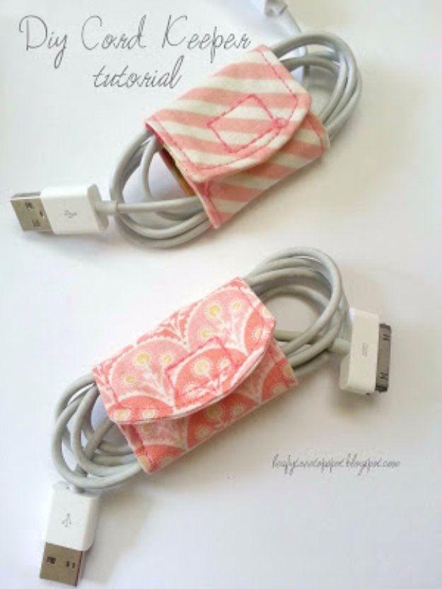 DIY Cord Keeper Made out of Fabric Scraps. 
