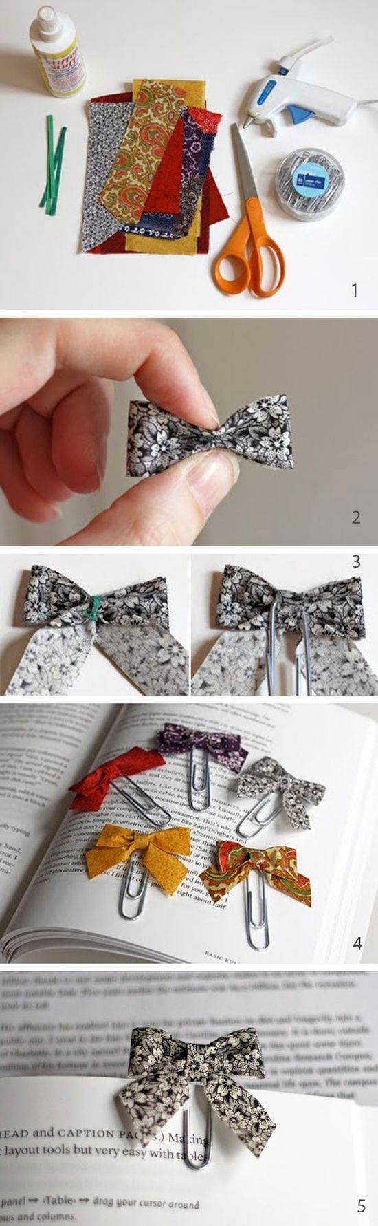 Bow Tie Paper Clips from Fabric Scraps. 