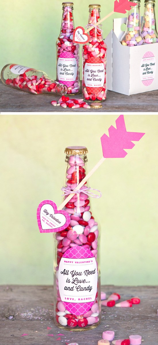 Valentine Candy Bottles & DIY Heart Arrows. 