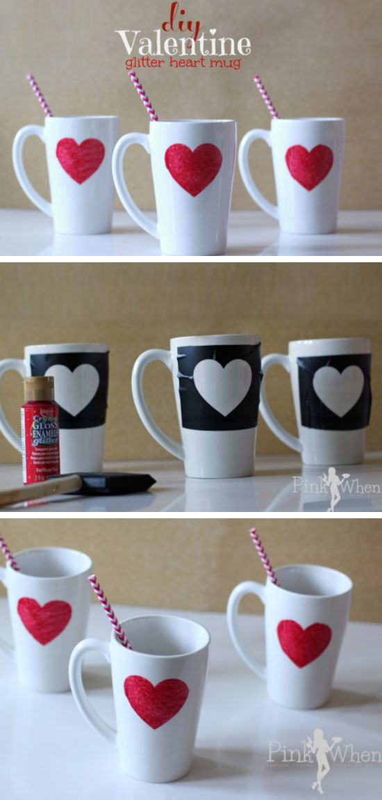 DIY Valentine Glitter Heart Mug. 