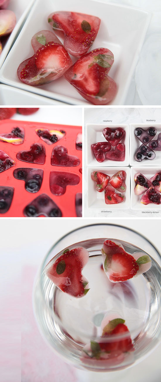 Berry Infused Heart Ice Cubes. 