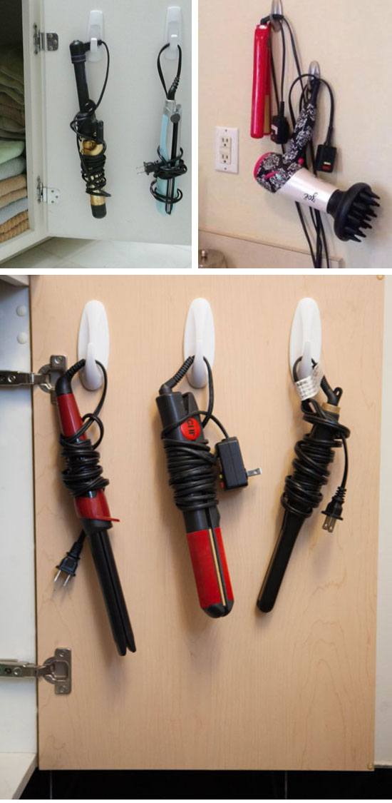 Install Command Hooks on Cabinet Door for hanging Tools. 
