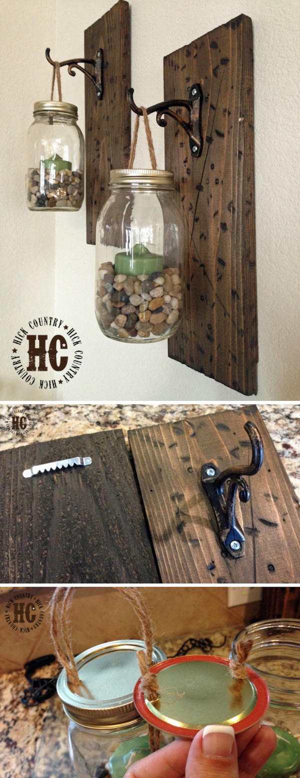 DIY Rustic Mason Jar Walllanterns. 