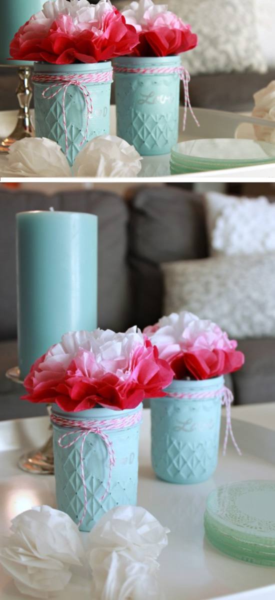 Vintage Style Jars with Flowers. 