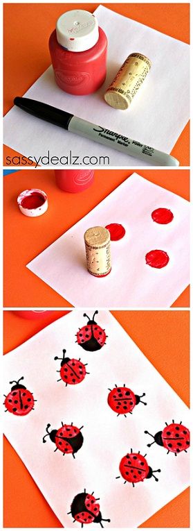 Wine Cork Ladybugs Craft. 