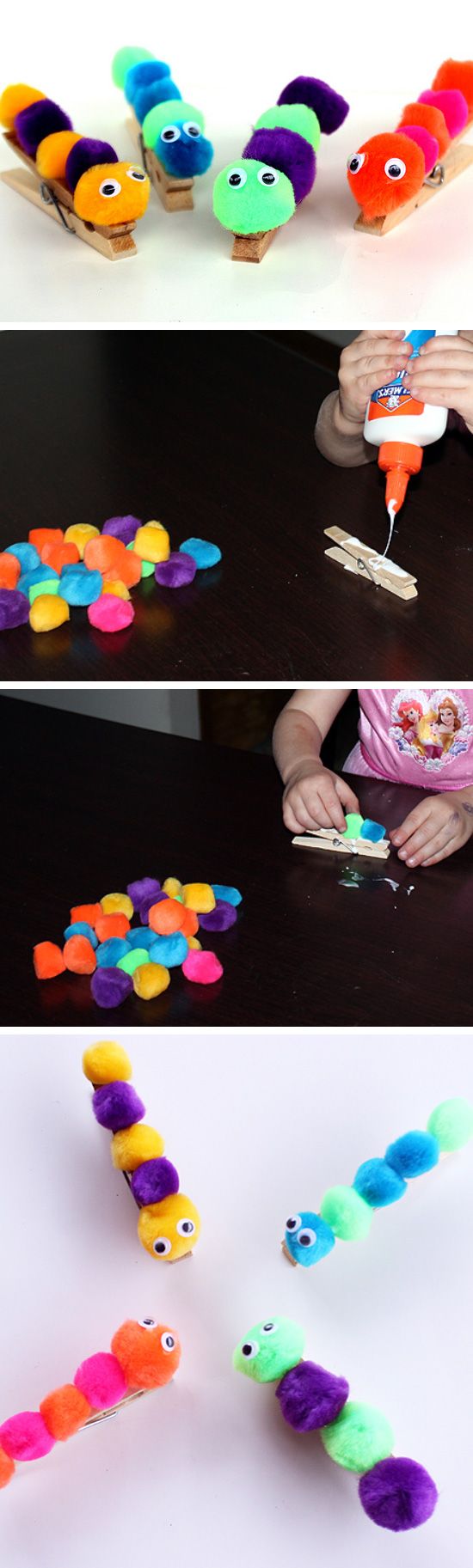 Clothespins and Pom Pom Caterpillar Craft. 