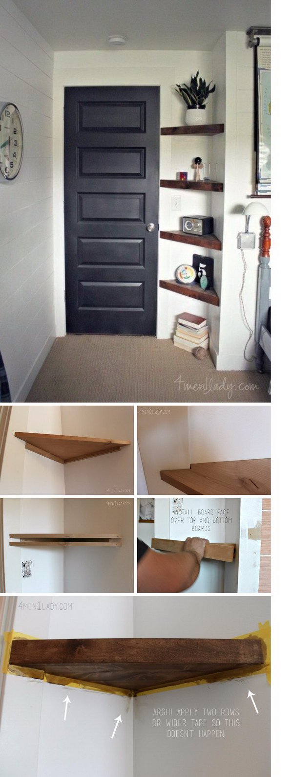 Use Floating Corner Shelves to Create More Storage in an Awkward Small Corner. 