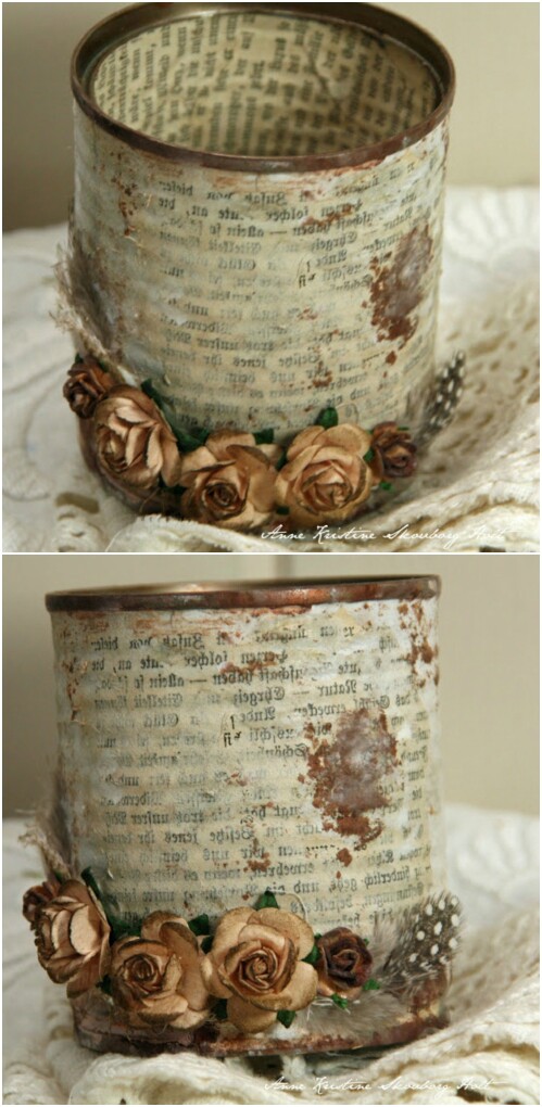 Vintage Upcycled Tin Can Holder for Craft Supplies. 