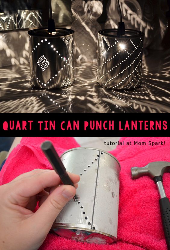 DIY Quart Tin Can Punch Lanterns. 