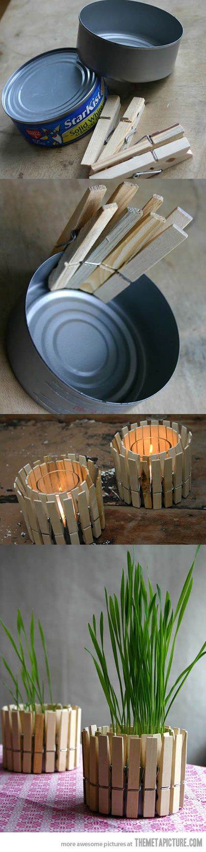 Candle Holders Made With Tin Cans and Clothes Pins. 