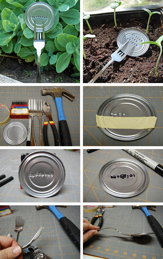 Plant Markers Made out of Tin Can Lids. 