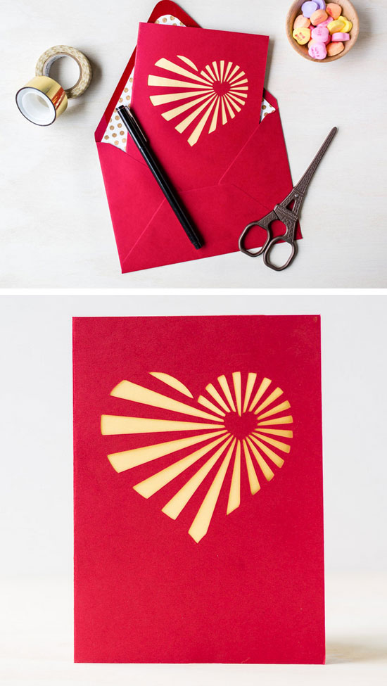 DIY Heartburst Valentine's Day Card. 