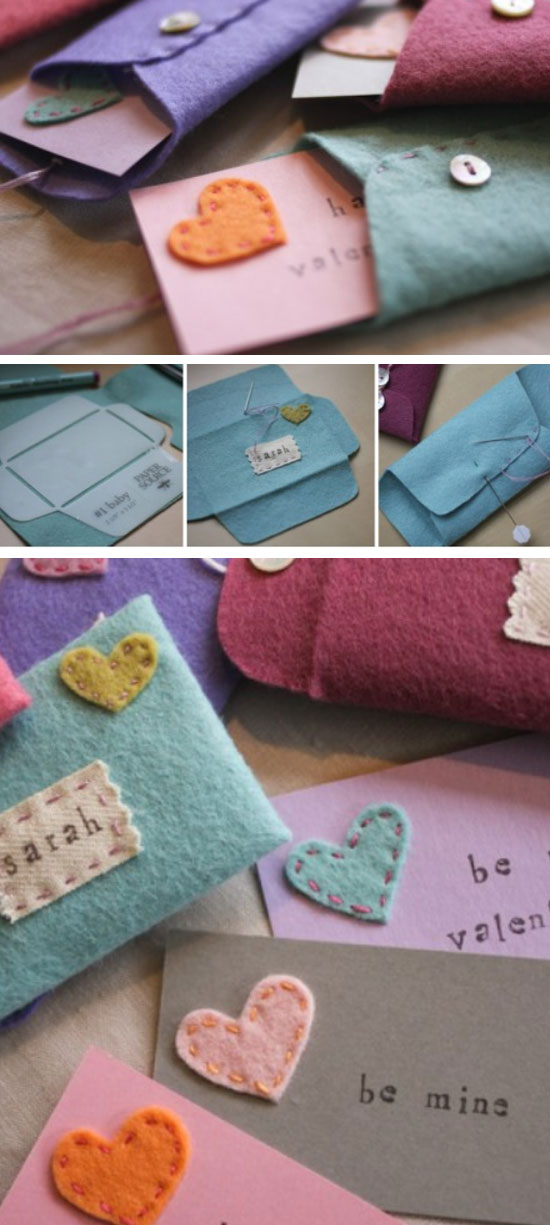 Felt Valentines Cards & Envelopes. 