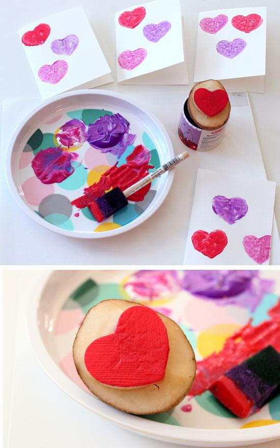 DIY Valentines Cards - with Potato Stamp. 