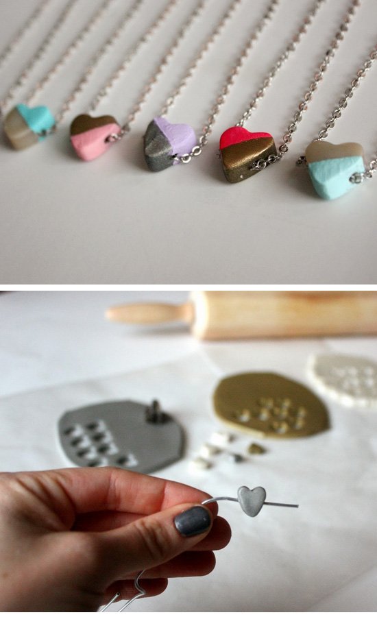 Hand-Painted Clay Heart Necklaces. 