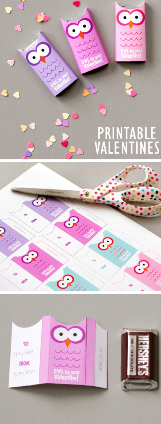 Owl Valentines Free Printable. 