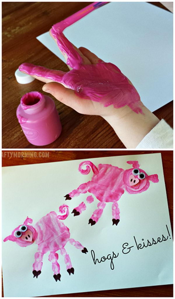 Easy Hand Print Pig Cards. 