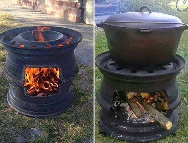 DIY Fire Pit with Car Wheel. 