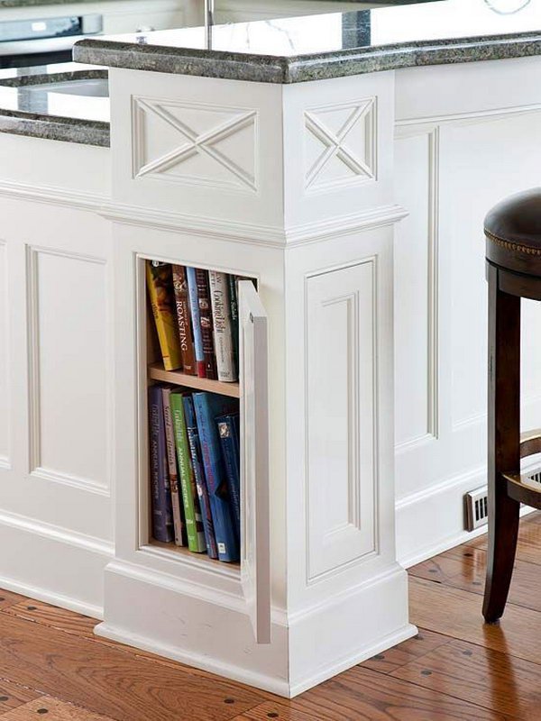 Column-style Corners on This Kitchen Island for Hidden Cookbook Storage. 