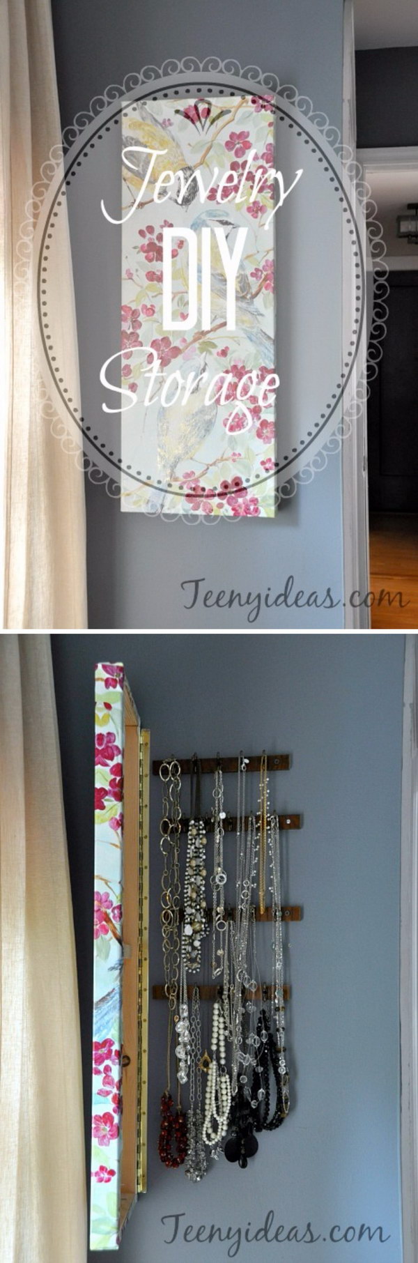 DIY Hidden Jewelry Storage Behind Wall Canvas. 