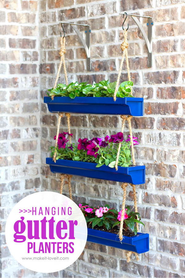 DIY Hanging Gutter Planters Project. 