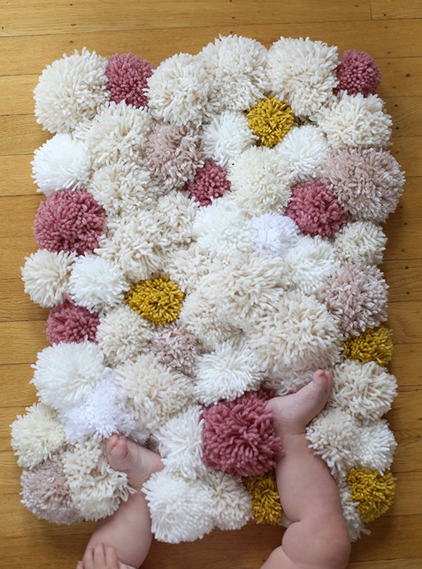 DIY Soft and Fluffy Pom-pom Rugs. 