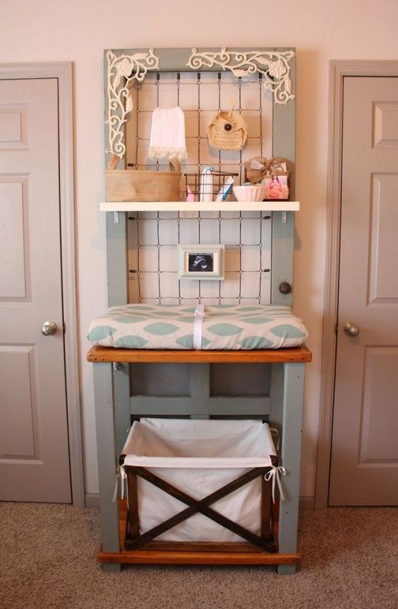 Space Friendly Changing Table With Added Shelf and Crate. 