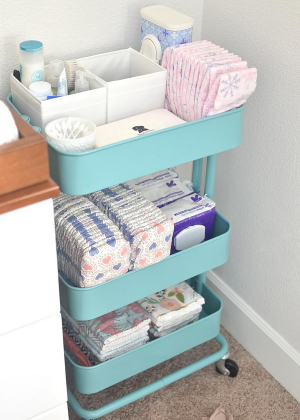 Convert an Ikea Rolling Cart To Changing Station Storage For Diapers And Wipes. 