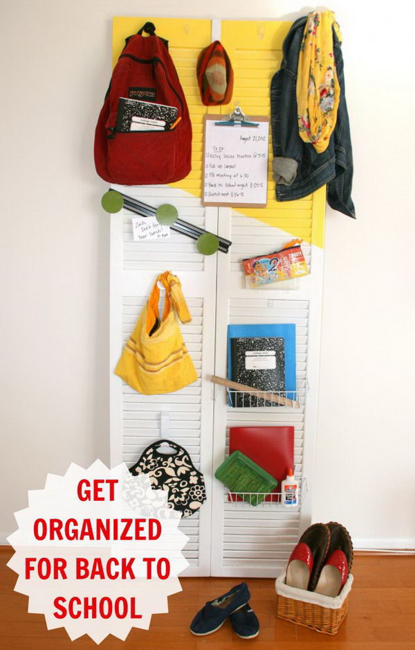 DIY Back to School Shutter Door Organizer