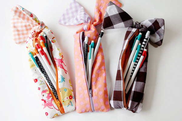 Zipper Pencil Pouch With Cute Bow Knot