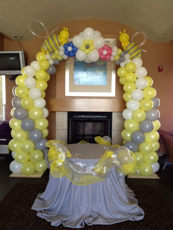 Bee Themed Balloon Arch for Baby Shower. 