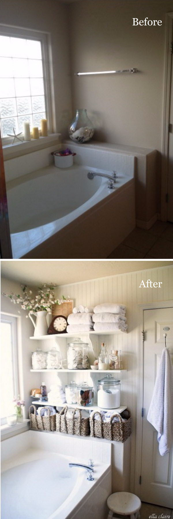 DIY Bathroom Linen Shelves. 