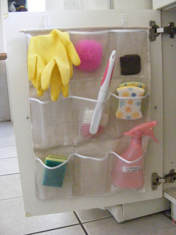 Hang A Shoe Organizer Behind The Cabinet Door For Extra Space