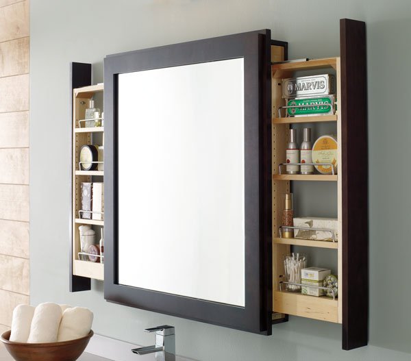 Make Use Of Storage Space Behind Bath Mirror Without Interrupting Looking-Glass View. 