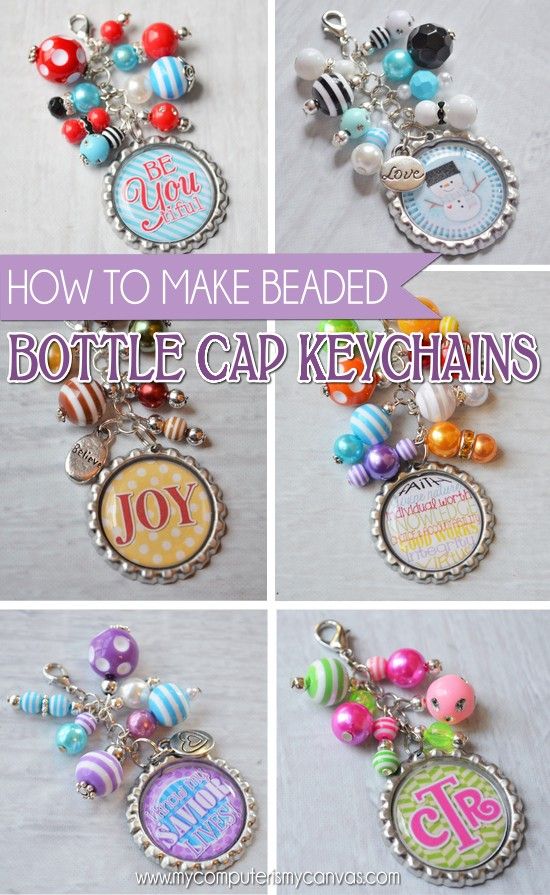 Beaded Bottle Cap Key Chains. 