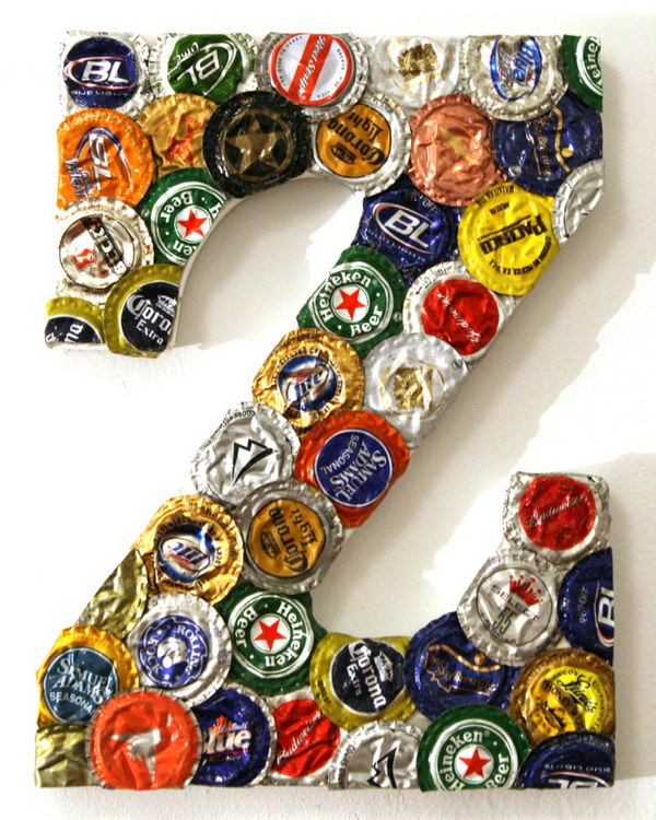 DIY Bottle Cap Letter. This letter craft looks pretty awesome for your home decorating. Check out how to make it 