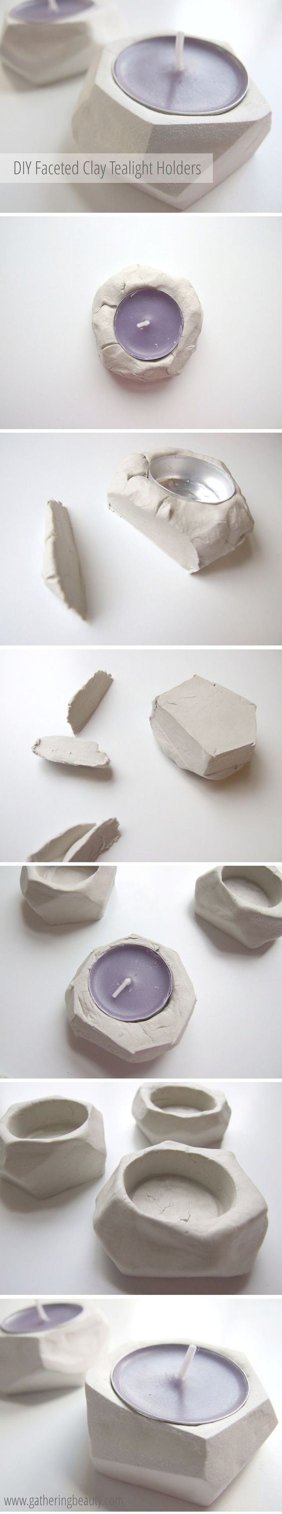 DIY Faceted Clay Tealight Holders. 